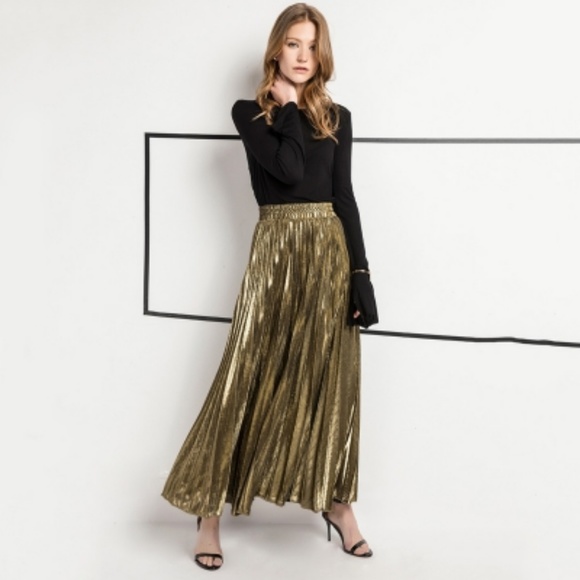 Dresses & Skirts - Gold Irisdescent Pleated Long Skirt